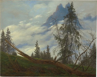 Bergstopp med drivande moln av Caspar David Friedrich
