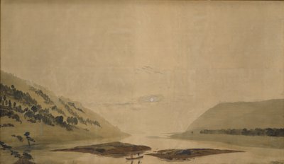Mountainous Landscape with River in the Morning, 183035 (wc & tempera on transparent paper) (pair to 265365) av Caspar David Friedrich