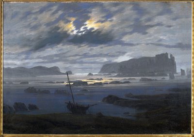 Nordsjön i månskenet (olja på duk) av Caspar David Friedrich