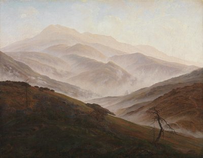 Landskap i Riesengebirge med stigande dimma av Caspar David Friedrich