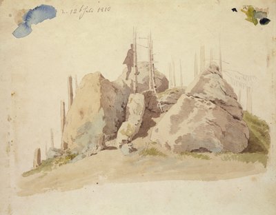 Rock and Tree: oavslutad studie, 12 juli 1810 (wc och penna på papper) av Caspar David Friedrich