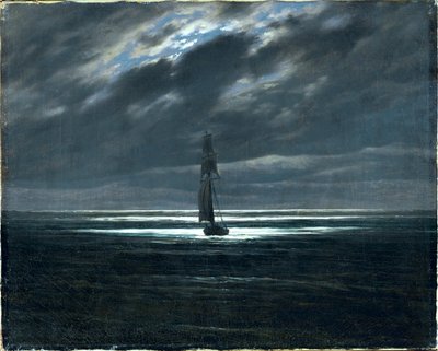 Havsstycke i månsken (olja på duk) av Caspar David Friedrich