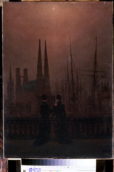 ""Afton i hamnen eller systrarna"" (Natt i en hamn (Systrar)) Målning av Caspar David Friedrich (1774-1840) 1818-1820 Mått 74x52 cm Eremitagemuseet, Sankt Petersburg av Caspar David Friedrich