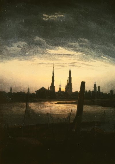 Stad vid månuppgång av Caspar David Friedrich