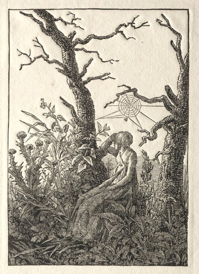 Kvinnan med spindelnätet mellan kala träd av Caspar David Friedrich