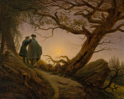 Två män som betraktar månen, ca. 1825-30. av Caspar David Friedrich