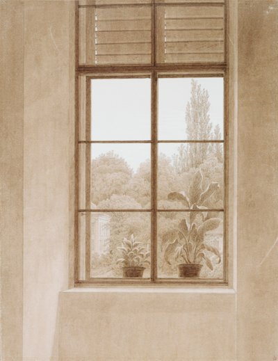Fönster med utsikt över parken, 1810-1811. av Caspar David Friedrich