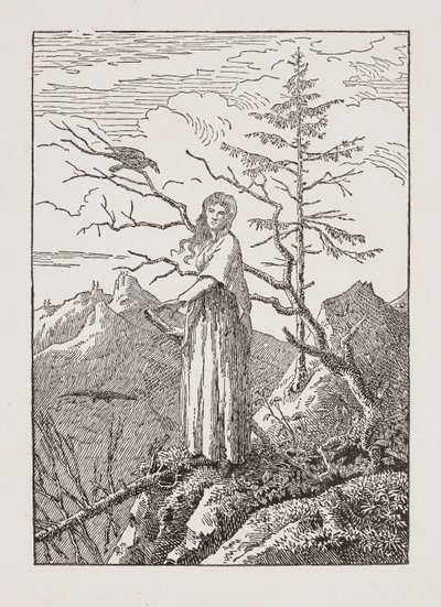 Kvinna med korp vid avgrunden av Caspar David Friedrich