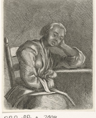 Sovande flicka vid bordet av Caspar Jacobsz. Philips