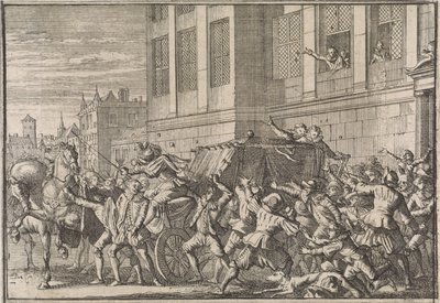 Attack i Madrid på greven av Olivares, Gaspard de Gusmáns vagn, 1643 av Caspar Luyken (attributed to)