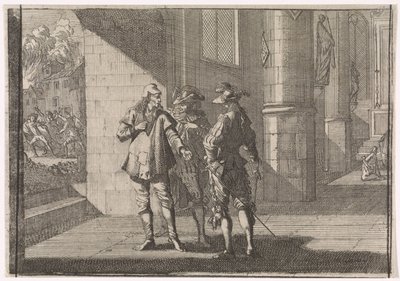 Masaniello talar med två adelsmän i en kyrka, 1647 av Caspar Luyken (attributed to)