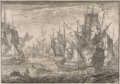 Sjöstrid mellan turkiska örlogsfartyg och galärer från riddarna av Malta, 1644 av Caspar Luyken (attributed to)
