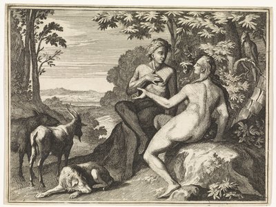 Adam och Eva omgivna av djuren i paradiset av Caspar Luyken