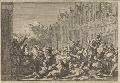 Angers ockuperade av Mazarin-anhängare i bakhåll av guvernör De Rohans tio kanoner, 1652 av Caspar Luyken