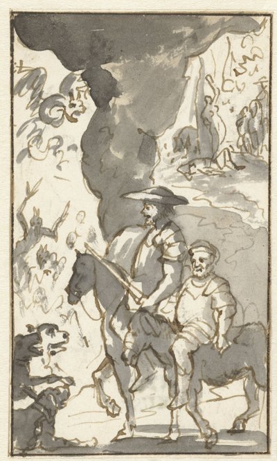 Don Quichotte och Sancho Panza kör förbi en smedsbutik Design för den femte volymen av Histoire de l