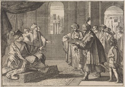 Guei-tschun, premiärminister under kejsar Chongzhen, kommer med ett sidenrep att hänga sig själv, 1643 av Caspar Luyken