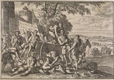 Spanska soldater lastas på vagnar och förs bort, 1641 av Caspar Luyken