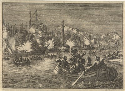 Spanska flottan på Schelde fångade och brände av holländarna 1631 av Caspar Luyken