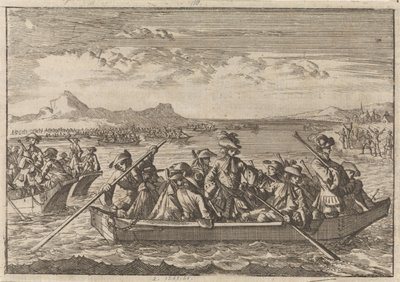 Valdenser jagade från Savoyen återvänder till sitt land i pråmar över Genèvesjön, 1689 av Caspar Luyken