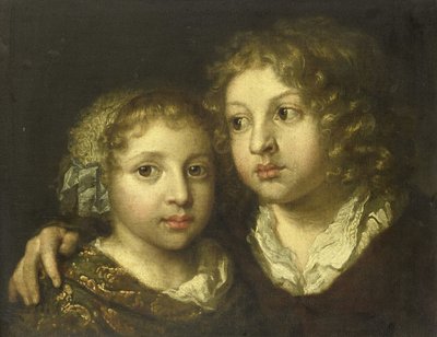 En dotter och en son (Constantijn?) till konstnären av Caspar Netscher
