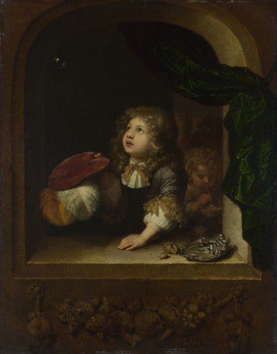 Två pojkar som blåser bubblor, ca. 1670 av Caspar Netscher