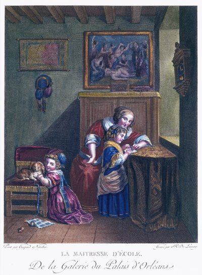 Skolfrun, graverad av R. Delaunay av Caspar after Netscher