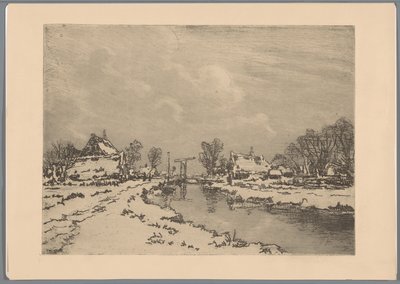 Snölandskap med kanal och vindbrygga av Casper M.L. Kouw