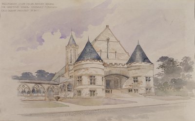 Förstudie för en armébyggnad till Shattuck School, Faribault, Minnesota av Cass Gilbert
