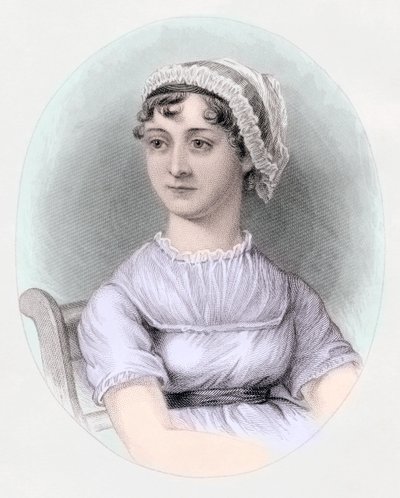 Porträtt av Jane Austen, ca 1850 (handfärgad gravyr) av Cassandra (after) Austen