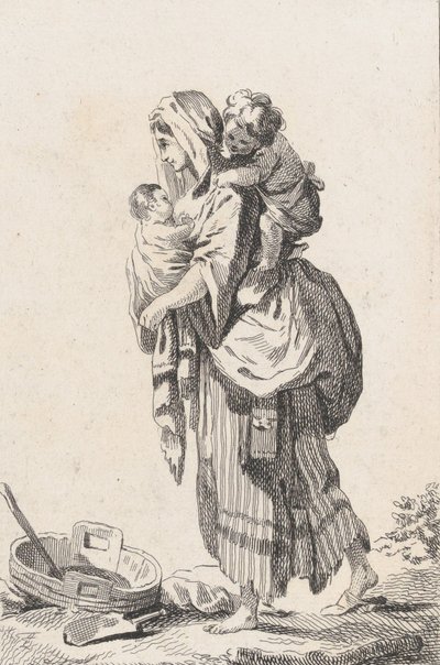 Bondkvinna med två barn, ca. 1758. av Catherine Francoise Beauvarlet