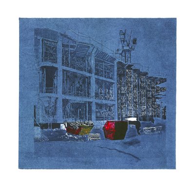 Inkubation av ny verksamhet, 2015 (linoleumsnitt och etsning) av Catherine Sutcliffe-Fuller