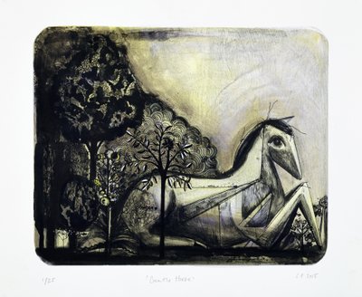 Gentle Horse, 2015 (mokulito-litografi med handkolorering) av Cathie Pilkington