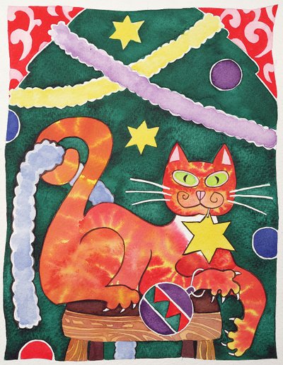 Julkatt med dekorationer av Cathy Baxter
