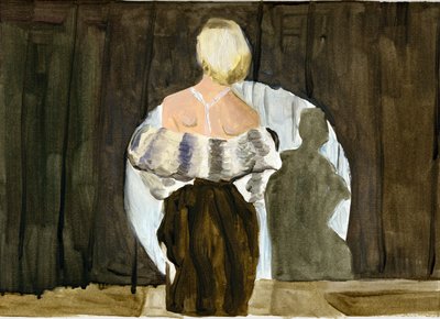 03.11.09 - De modellerade pälsen i sin lägenhet, 2009 (olja på papper) av Cathy Lomax