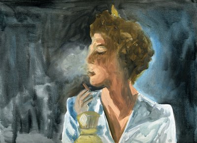 23.10.09 - Hon rökte en sista cigarett innan hon gick och lade sig, 2009 (olja på papper) av Cathy Lomax