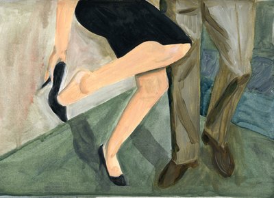 27.09.09 - De dansade så hårt att hon fick ta av sig skorna, 2009 (olja på papper) av Cathy Lomax