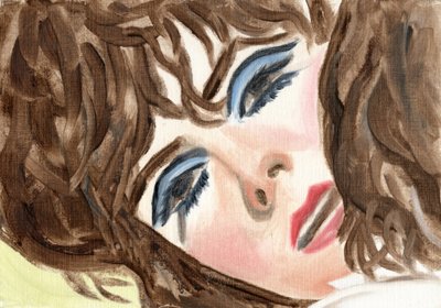Myrtle (Blue Eyeshadow), 2024 (olja på papper) av Cathy Lomax