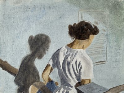 Hon var obstinat, 2023 (olja på papper) av Cathy Lomax