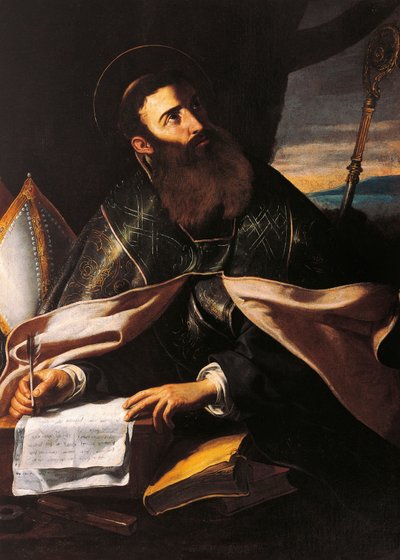 Porträtt av St. Augustinus av Hippo (olja på duk) av Cecco de Caravaggio