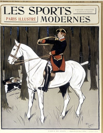 Jakt (en man till häst som uppmuntrar hundar) Omslag "" Modern Sports"" 02/1906 av Cecil Charles Windsor Aldin