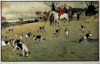Hunting Scene, A Trail Watercolor av Cecil Aldin (1870-1935) Privat samling från 1800-talet av Cecil Charles Windsor Aldin