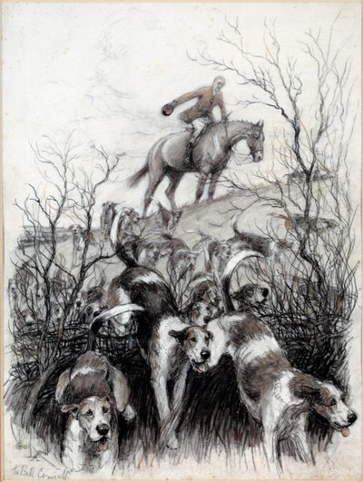 Jaktscen i England: Hundarteckning av Cecil Aldin (1870-1935) Privatsamling från 1800-talet av Cecil Charles Windsor Aldin