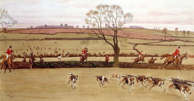 Jaktscen, besättningen Alicestone Watercolor av Cecil Aldin (1870-1935) 1800-talets privatsamling av Cecil Charles Windsor Aldin