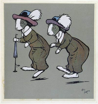 Kaniner med hattar - i "" Merry Party"", ill. av Cécil Aldin, red. Hodder & Stoughton, London av Cecil Charles Windsor Aldin