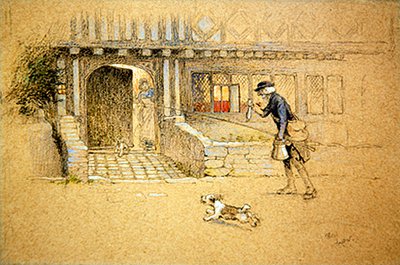 Returning Home (färgad krita på tonat papper) av Cecil Charles Windsor Aldin