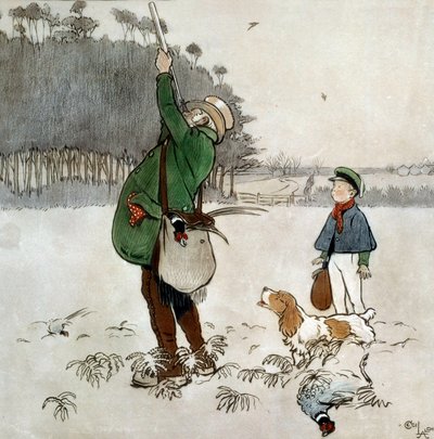 The Fighter Shooting Ducks Akvarell av Cecil Aldin (1870-1935) Privat samling från 1800-talet av Cecil Charles Windsor Aldin