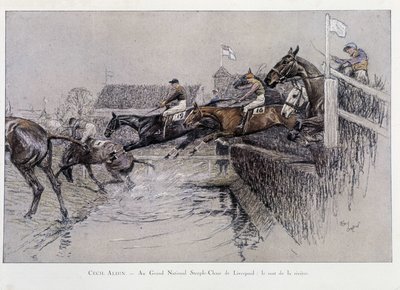 The Grand National Steeplechase in Liverpool: The Jumping of the River - teckning av Cecil aldin av Cecil Charles Windsor Aldin