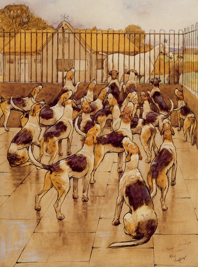 The Hounds började plötsligt yla i kör (grafit, penna och bläck och wc på papper) av Cecil Charles Windsor Aldin