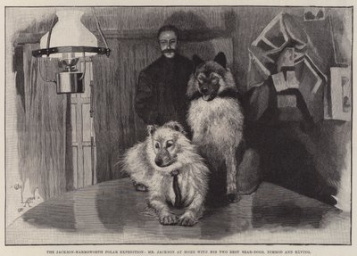 Jackson-Harmsworths polarexpedition, Mr Jackson hemma med sina två bästa björnhundar Nimrod och Raving av Cecil Charles Windsor Aldin