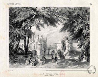 Slottet och trädgårdarna vid Château de Chenonceaux, 1836. av Celestin Deshayes